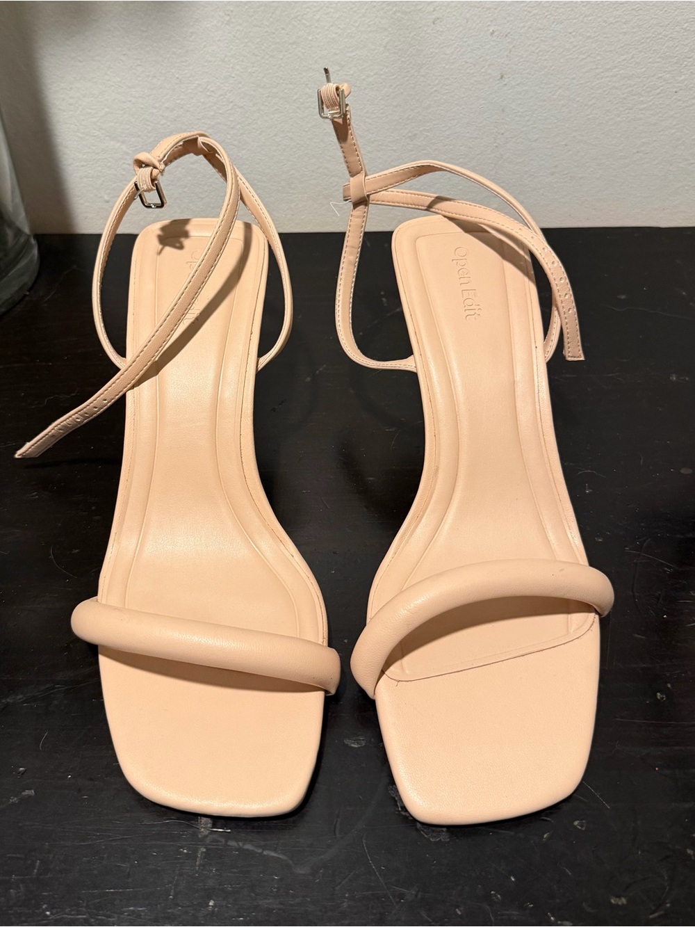 Neutral Strappy Square-Toe Block Heel Sandals
